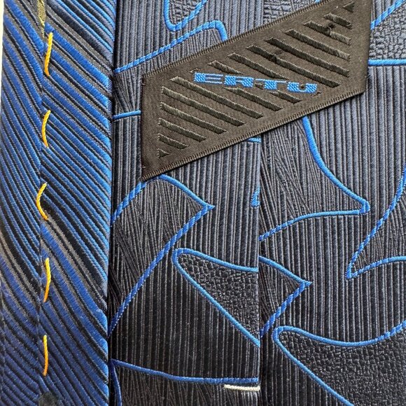 Philippe Ertu Tie 100% Silk Blue Gold Stipe Geo Japan Italy 3.75"x57-59" X5 - Picture 8 of 16